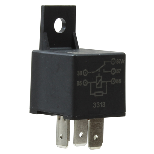 VSM128 30 amp OEM relay with mounting tab designed for turn signal switches, headlight dimming, horn, fog light, radio kill switch, clearance or marker light applications.