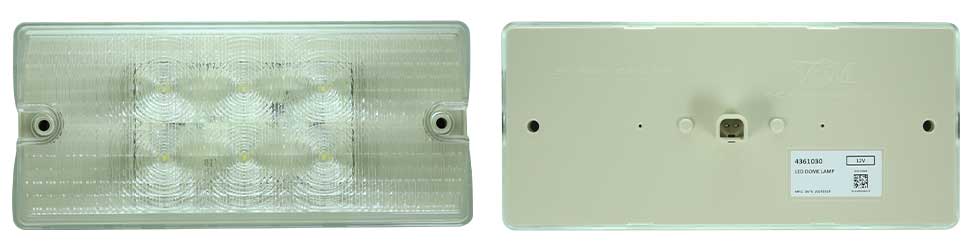 Front and back images of the VSM 4361030 dome lamp replacement for bus applications