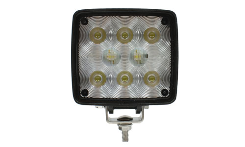 VSM645 8-watt 4.5-inch square LED work lamp with mounting hardware and two-wire power/ground connection
