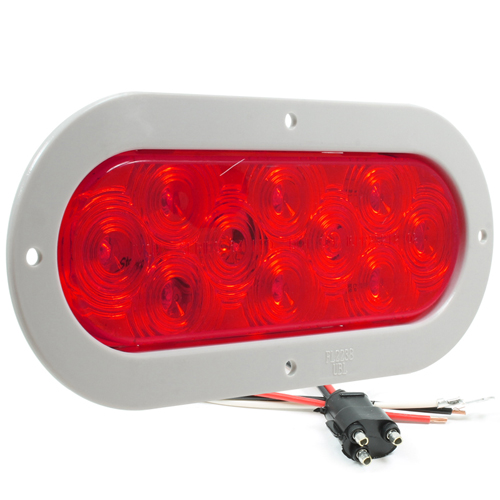 6457 6-inch Oval Red S/T/T Lamp with Grey Flange Mount