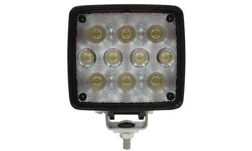 VSM655 10-watt 4.5-inch square LED work lamp with mounting hardware and two-wire power/ground connection