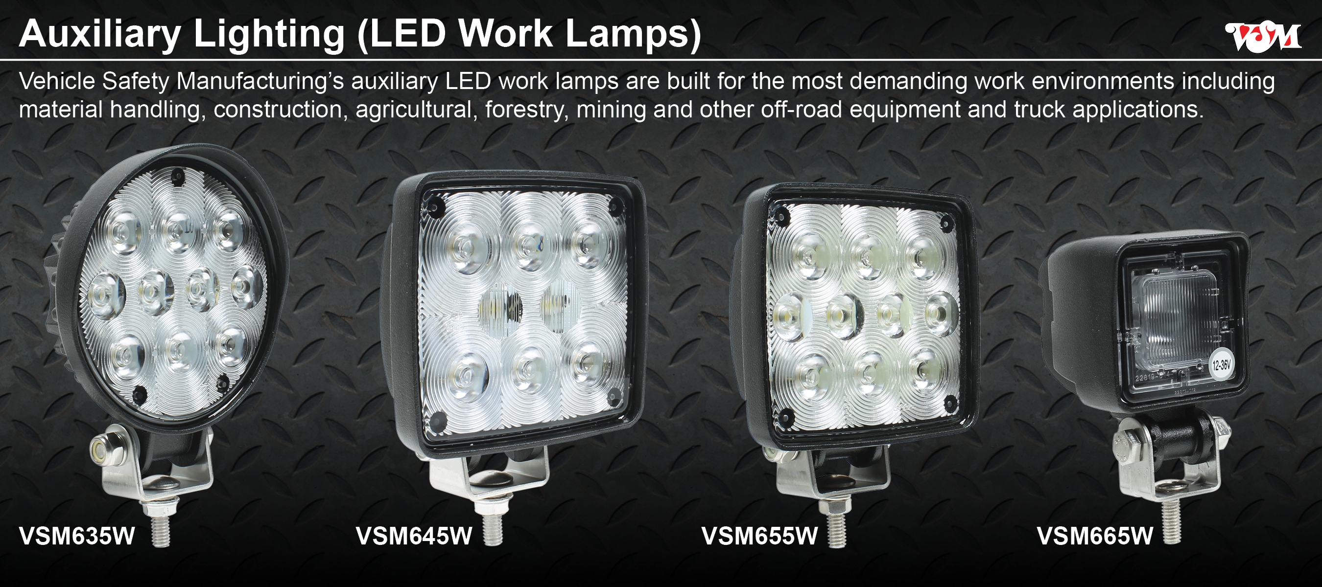 Product Line Card included with VSM worklamp displays (front)