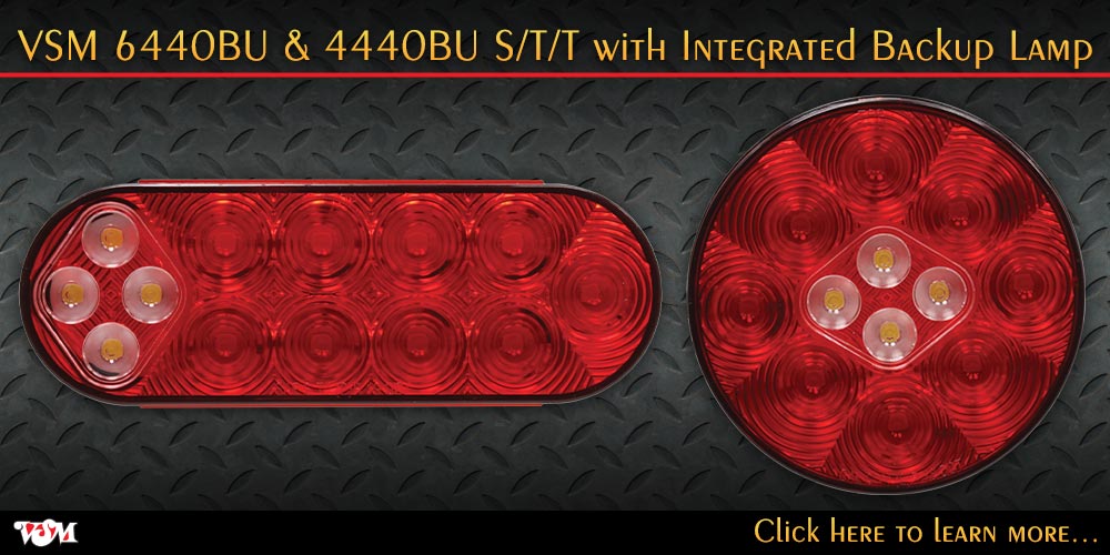 An image showing a 6-inch and 4-inch LED lamp with stop lamp, tail lamp, and turn signal lamp functionality with an integrated white LED array for backup lamp functionality.